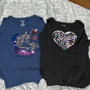 Members Mark Girls long sleeve shirts sequence unicorn and heart shine size 7/8